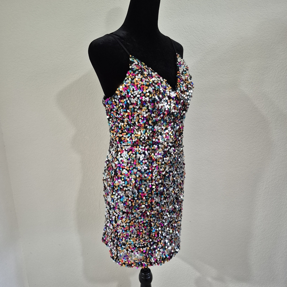 Maniju Size M Vibrant Sequin Mini Dress - Picture 3 of 14